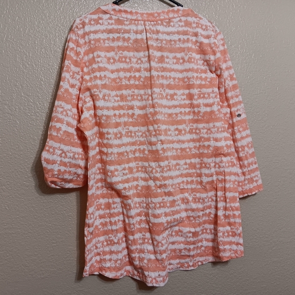 Fresh Produce Orange White Striped Cotton Henley Blouse Top - Picture 3 of 4